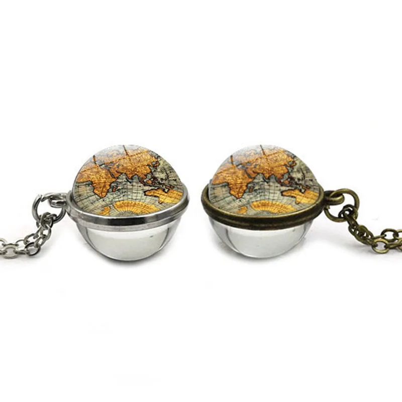 XUSHUI XJ винтажная карта мира Двусторонняя стеклянная подвеска с шариком ожерелье