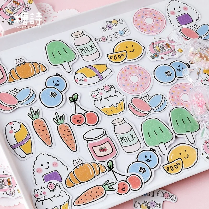 AngelHere Store 45 шт./лот Kawaii наклейки для напитков закуски фрукты японский мультфильм