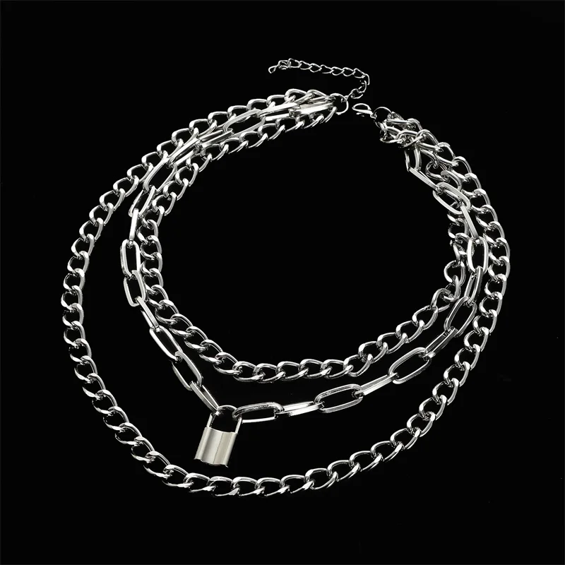 

2022 new Cool Lock Goth Accessories Grunge Style Fairy Core Choker 2000s Aesthetic Y2k E Girl Jewelry Layered Chain Necklace