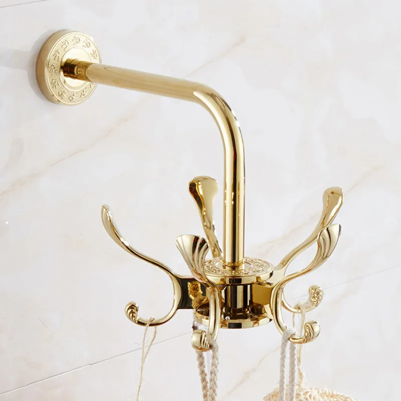 

Robe Hooks Copper 5 Hooks Gold Rotating Wall Mounted Clothes Rack Cloth Hook Wall Hook For Bathroom Accessory Key Hanger Useful