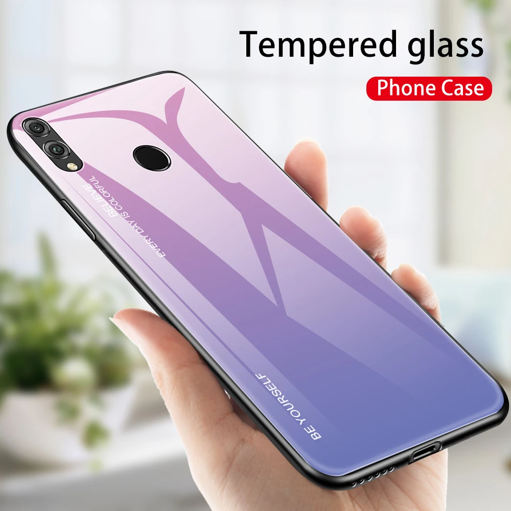 Градиентный чехол из закаленного стекла для Huawei Honor 10 9X 8X 9lite 20i Защитные Чехлы |