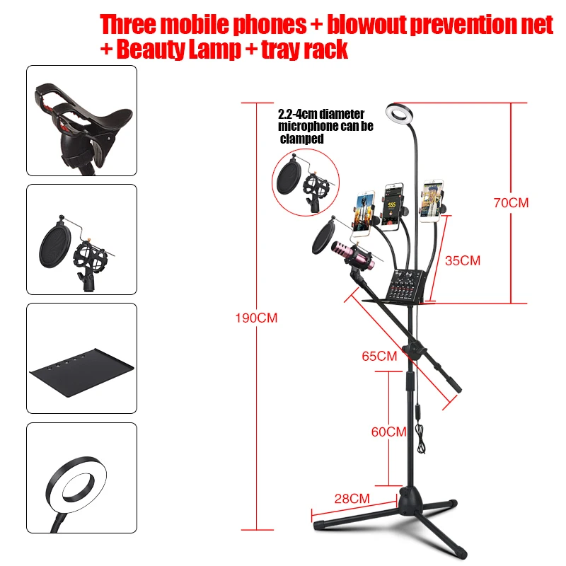 

Selfie Ring Light with Tripod Stand and 3 Phone Holder LED Circle Lights for Live Streaming Photography Video DJA88