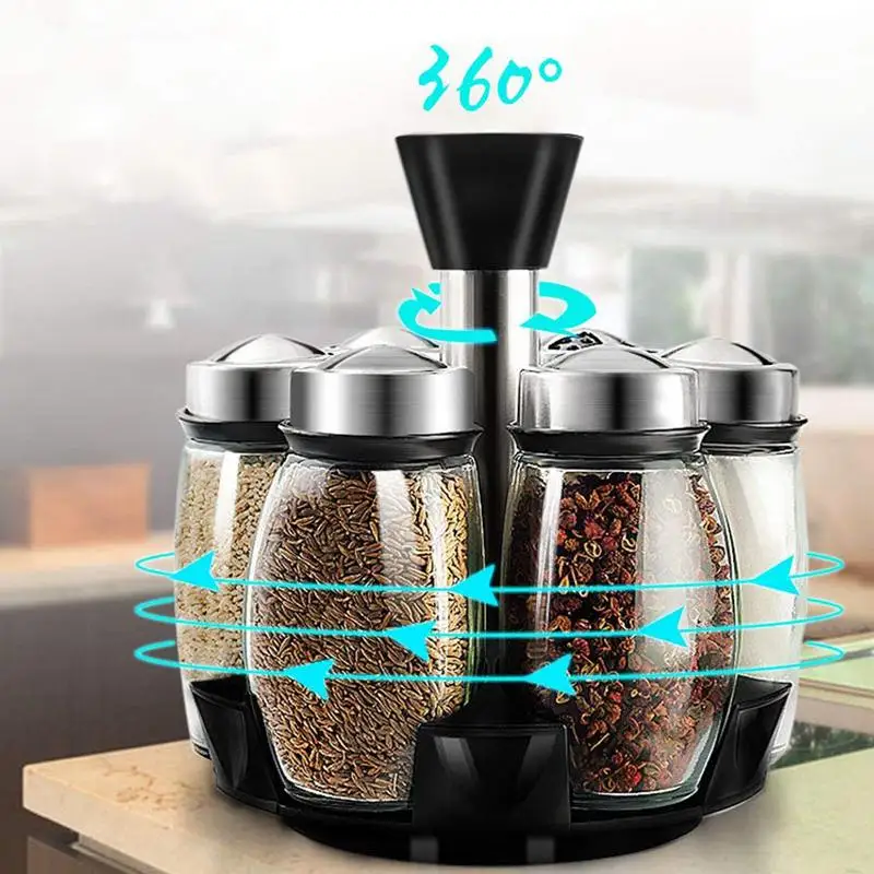 Вращающаяся столешница для трав и специй с 6 стеклянными приправа