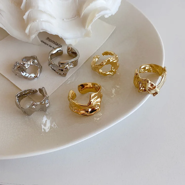 

French Retro Irregular Metal Opening Ring Female Modern Joker-Assorted Minority Temperament Food Ring Cool Agitation Ring