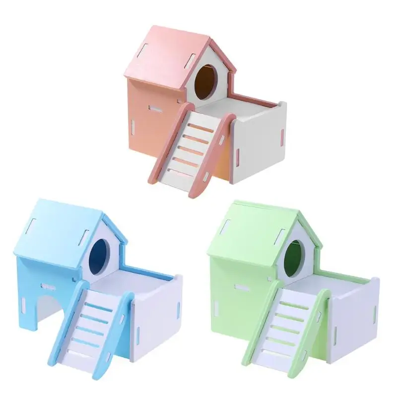 Милый деревянный домик для хомяка смотровая палуба лестница маленьких питомцев