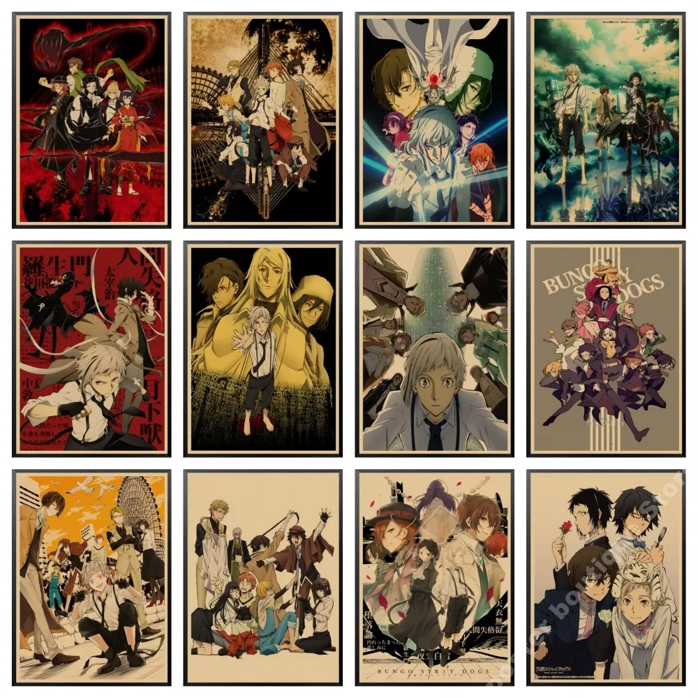 

Japanese Anime Bungo Stray Dogs Poster Kraft Paper Retro Style Art Posters Living Room Painting Home Wall Decor Stickers
