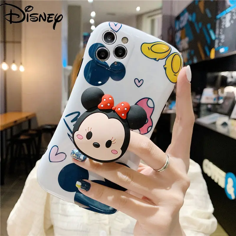 

Disney Mickey Minnie for IPhone 7/8P/X/XR/XS/XSMAX/11/12Pro/12mini Silicone Cartoon Stand Anti-drop Phone Case