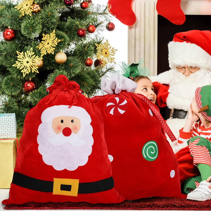 

Рождественские мешки для Санта Клауса, большая подарочная сумка для хранения, мешок для конфет и игрушек с Санта Клаусом, сумка на шнурке для подарка, подарок на Новый год и рождевечерние