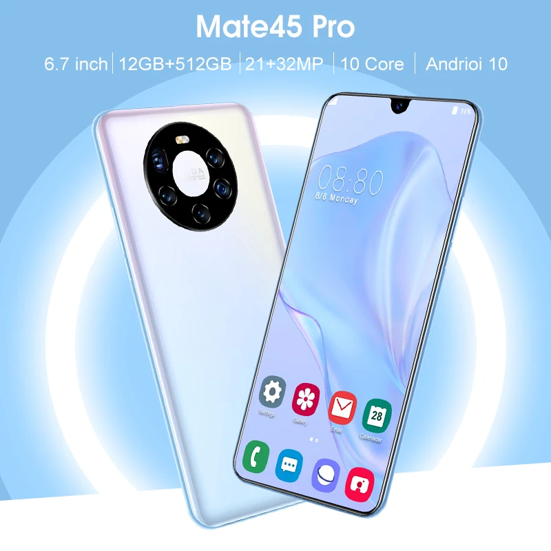 

6.7 inch Mate45 Pro Smartphone 4G/5G Android 12GB+512GB 6800mAh Unlocked Mobile Phones Global Version Type-C plug Cell Phone New