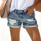 Новейшие однотонные летние женские модные джинсовые шорты с дырками, модные джинсовые шорты свободного кроя, джинсовые шорты с заниженной талией без пояса # T2G