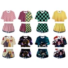 Костюм для косплея японского аниме Kimetsu No Yaiba для женщин и девочек, комплект одежды для сна с топом и штанами с принтом Демонов и убийц Kamado Tanjirou