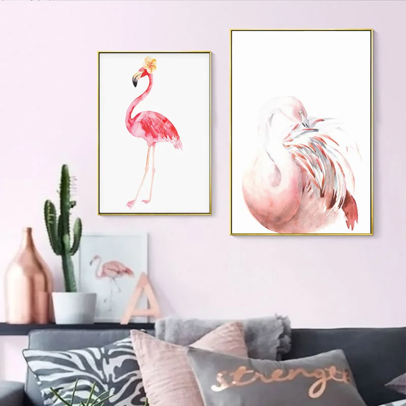 Настенные картины для детской комнаты с изображением розового фламинго на