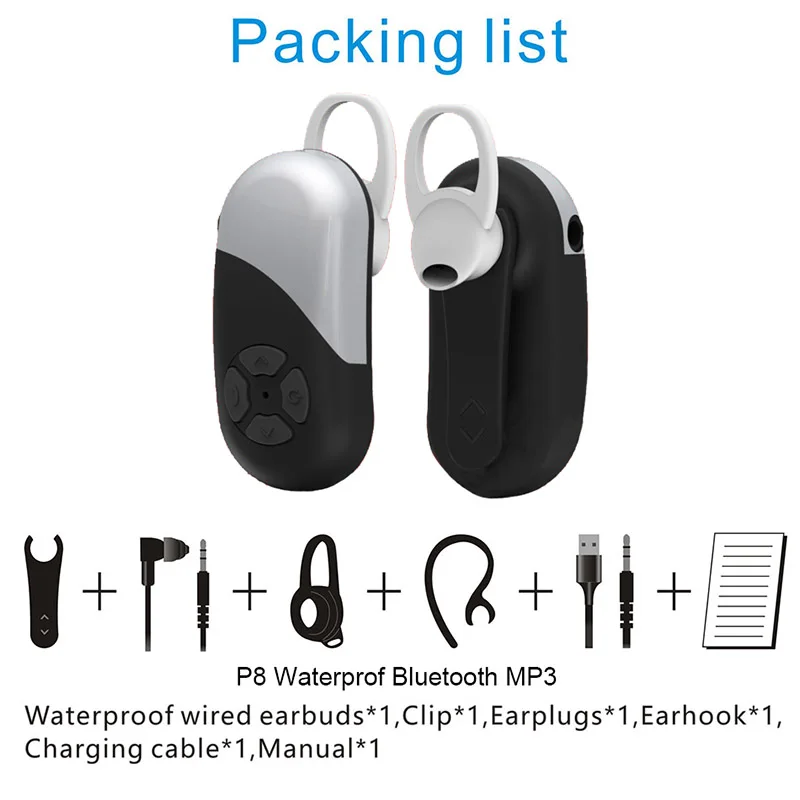 MP3 плеер 8 Гб Водонепроницаемая bluetooth гарнитура для