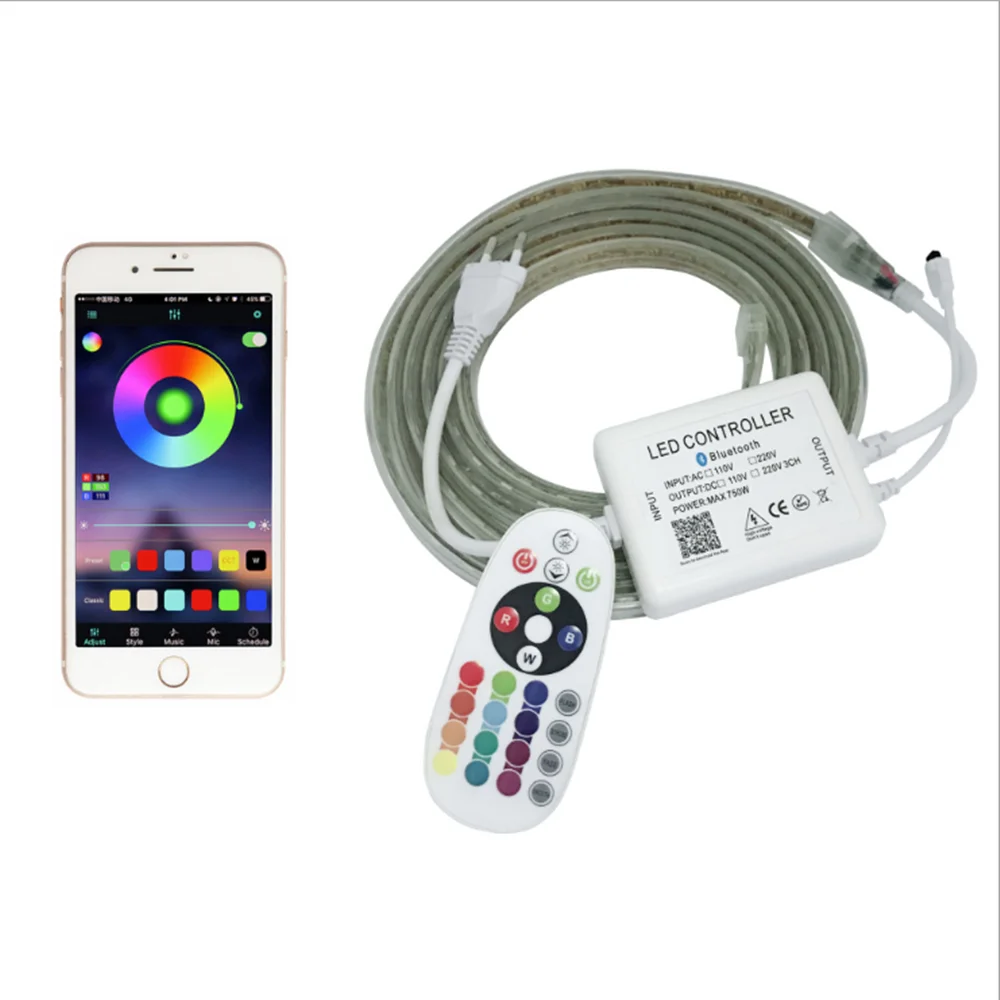 Двухрядная светодиодная RGB лента 220 В с ИК-управлением 120 светодиодов на метр 5050 24