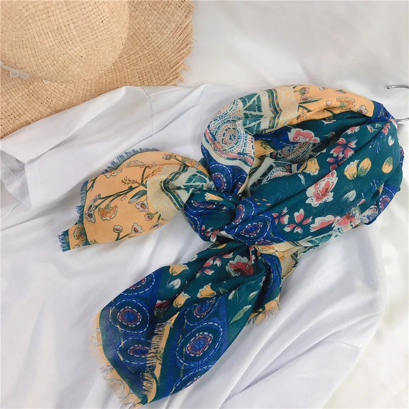 Женский Длинный шарф KYQIAO в богемном стиле с принтом бохо Испании для осени и