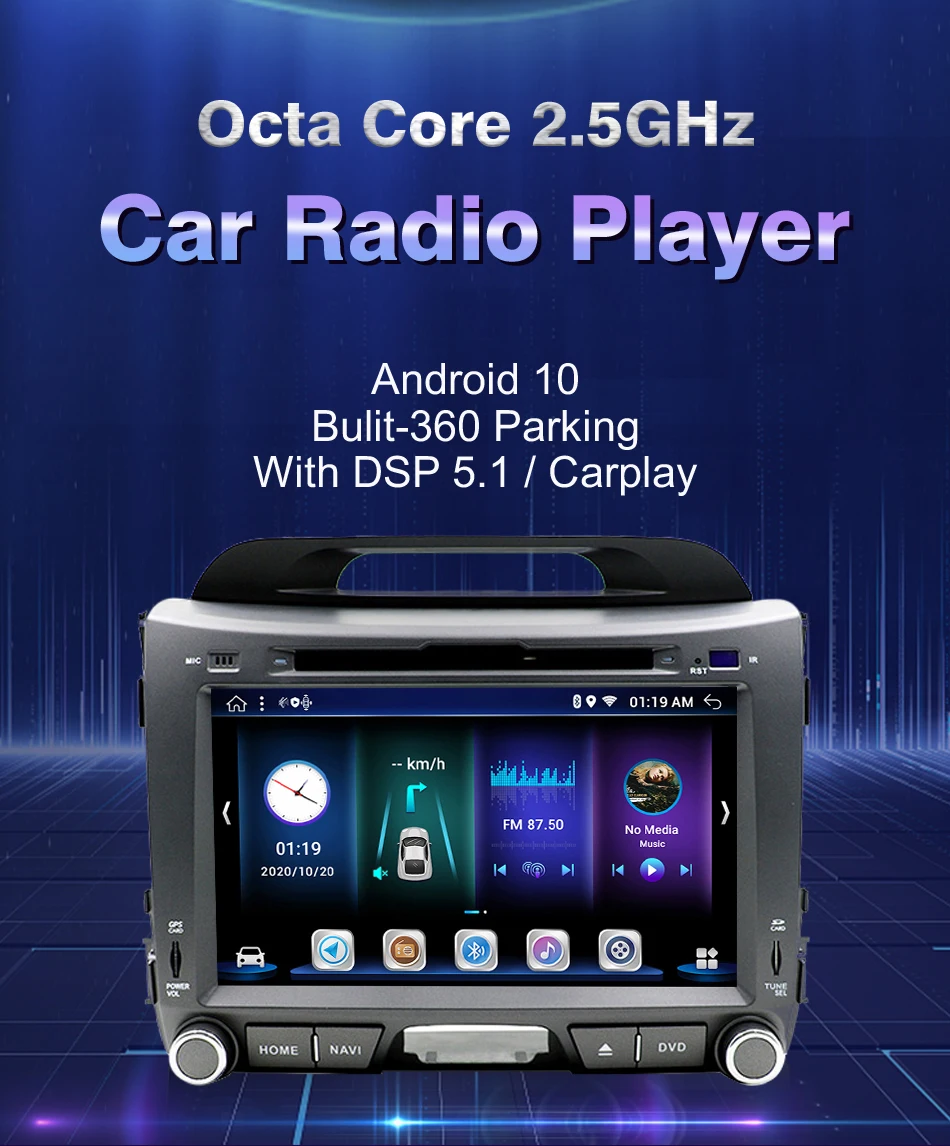 Автомагнитола Eunavi Android 10 мультимедийный плеер для KIA Sportage 2011 2012 2013 2014 2015 2 Din DVD