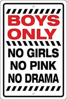 metal wall sign boys only no girls no pink no drama home poster wall decoration square metal sign tin sign 8x12 inches