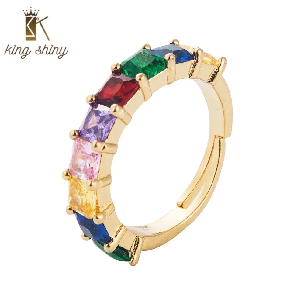 

Luxury Rainbow Color Copper Finger Rings for Woman Gold Color Charm Micro Cubic Zirconia Padded Bride Weddomh Open Finger Rings
