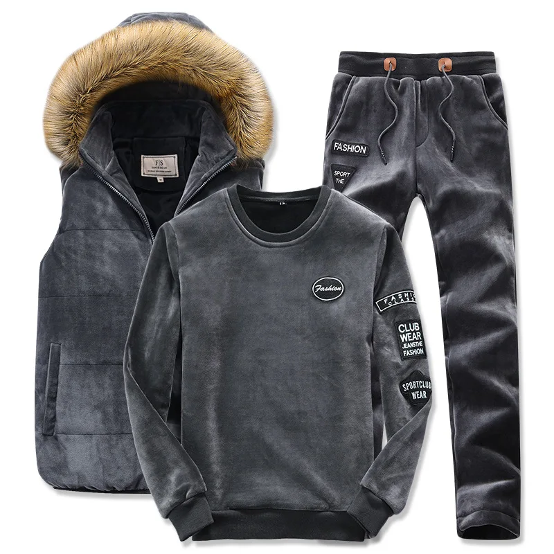 Мужской зимний спортивный костюм 2019 года жилет с капюшоном + свитшот брюки