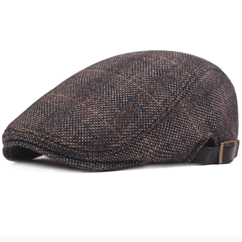 HT2791 Autumn Winter Hat Men Cap Vintage Plaid Ivy Newsboy Flat Cap High Quality Adjustable Beret Cap Thick Warm Dad Hat Berets