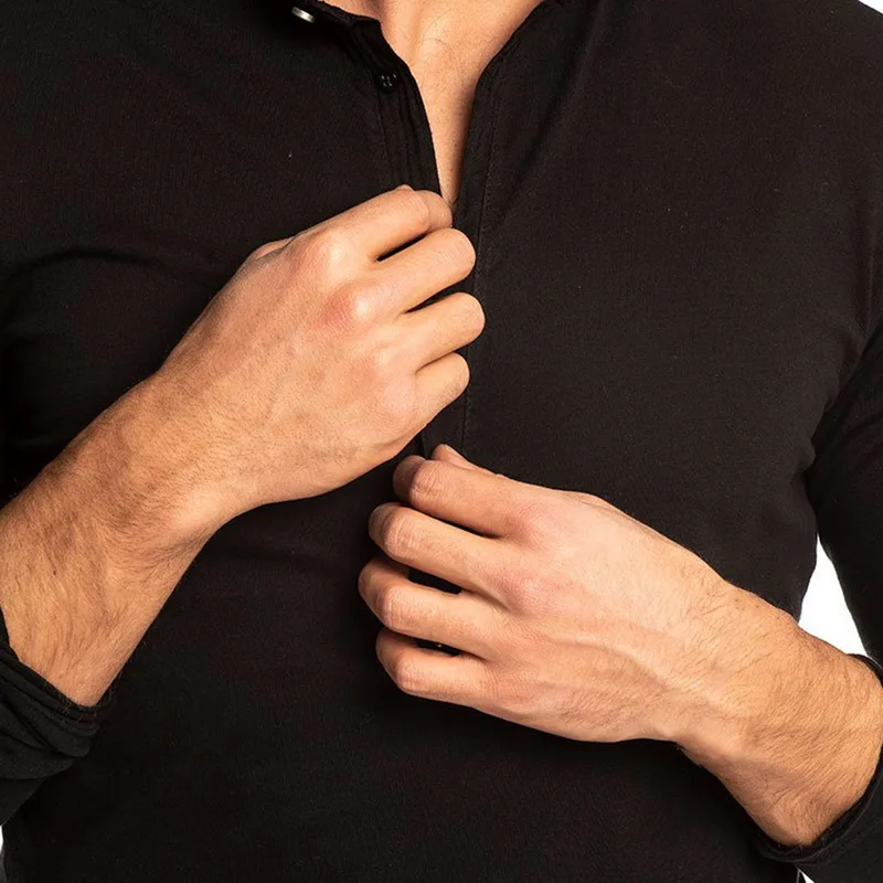 Мужская хлопковая футболка CYSINCOS однотонная с длинным рукавом и воротником