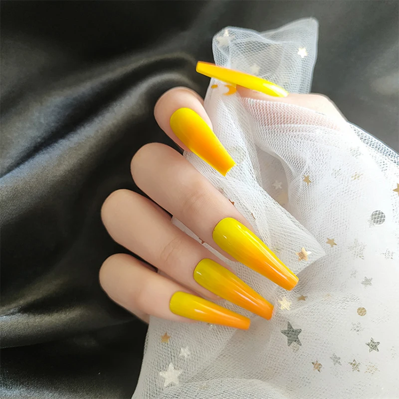 

24pcs/box Full Cover fake Press on Nails Orange and yellow gradient false nails