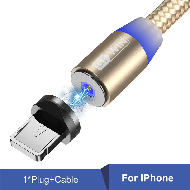 Gold for ios GTWIN Магнитный кабель для быстрой зарядки Micro usb type C зарядное устройство для iPhone 11 XR 7 samsung S9 S10 быстро магнитные телефонные кабели 1 м/2 м/3 м - Цвет: Gold for ios