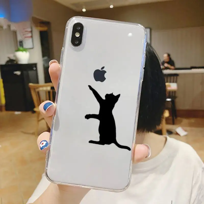 

cute animal black cat Phone Case Transparent for iPhone 6 7 8 11 12 s mini pro X XS XR MAX Plus