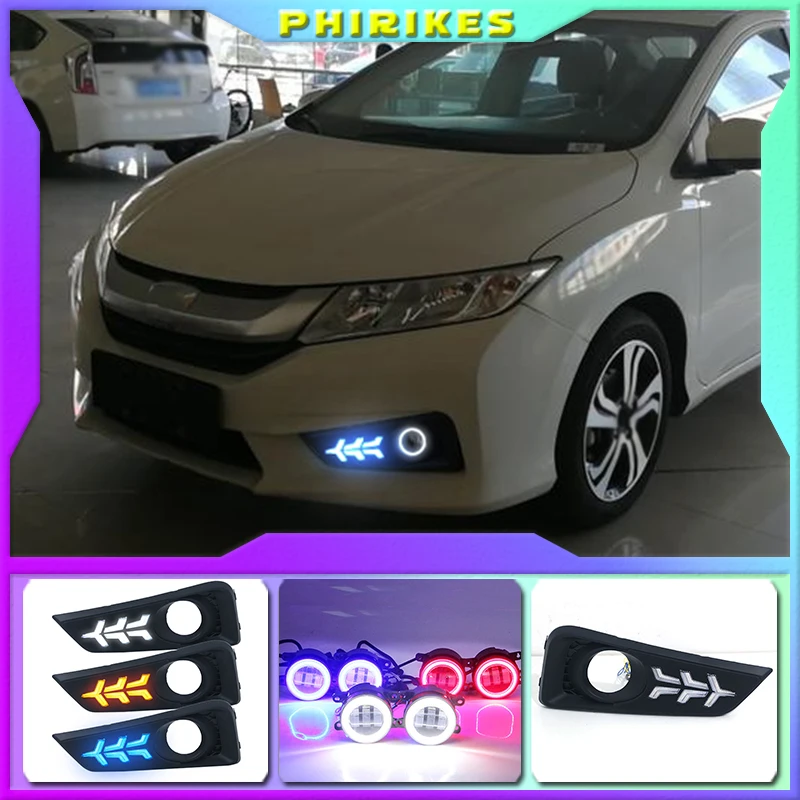 2PCS 12V DRL For Honda City 2015 2016 2017 With Yellow Color Turning Signal Lamp Day Light LED Daytime Running Light