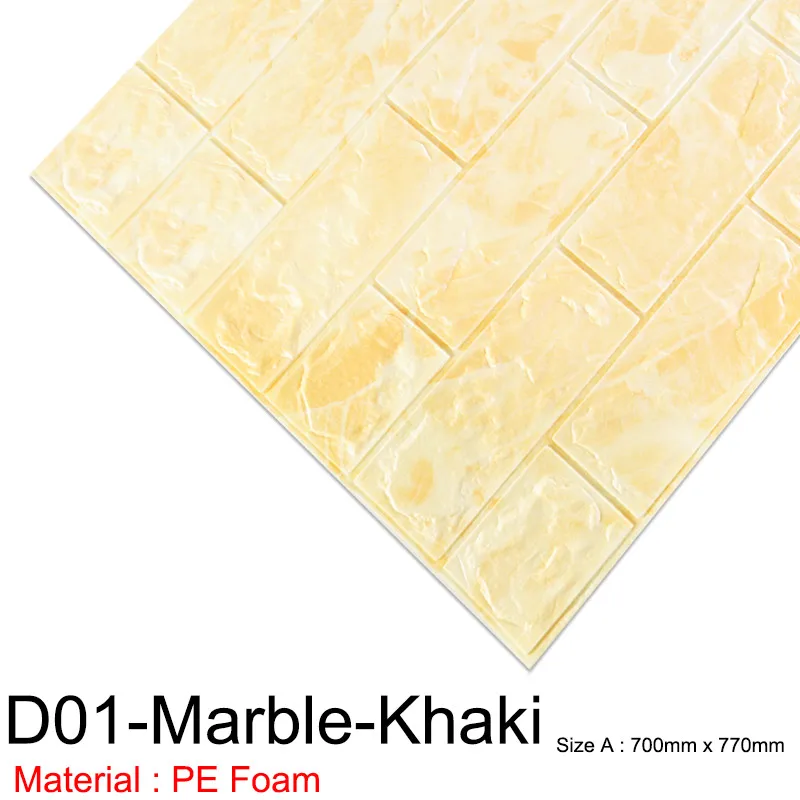 D01-Marble-Khaki Настенная бумага 3D мраморная мозаика, самоклеющаяся Наклейка на стену s, водонепроницаемая, для кухни, ванной, дома, наклейка на стену, 1 шт./5 шт - Цвет: D01-Marble-Khaki