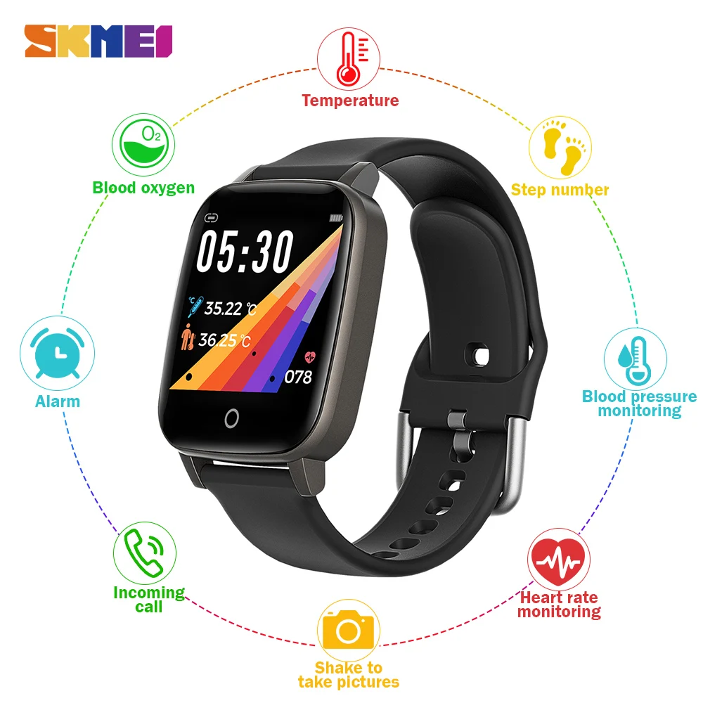 

SKMEI Male Digital Clock Body Temperature Measurement Waterproof Men's watch Sports Wristwatches Relogio Masculino T1
