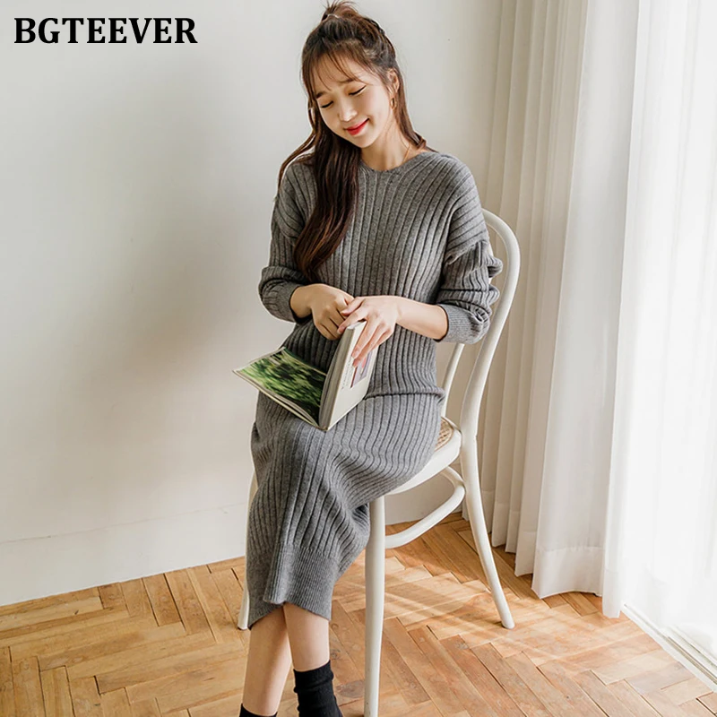 BGTEEVER элегантное прямое осенне-зимнее платье с капюшоном женское платье-свитер
