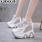 Кроссовки женские на платформе 13 см, повседневные сетчатые сникерсы на тонкой толстой подошве, дышащие, белые, осень 2021