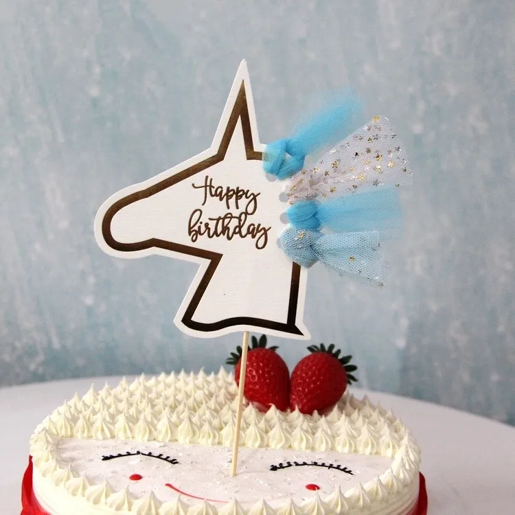 Украшение для торта в виде единорога блестящий Топпер на день рождения акриловый