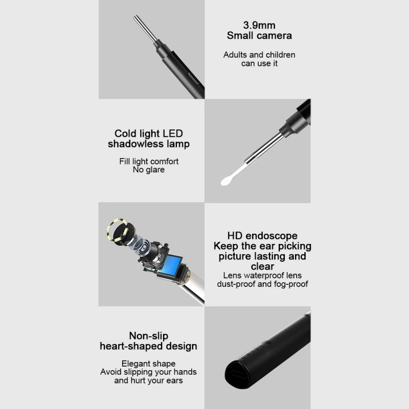 

3.9mm/5mm Intelligent Visual Ear Picking Rod 300W High-Precision Endoscope With 300mA Not Hurt Ears And Enjoys More