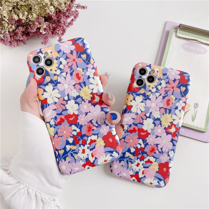 

Sweet girls fake flowers art painting Phone Case For iPhone 11 Pro Max case Cute cover for iPhone XS XR X 7 8 Plus 7Plus SE Case