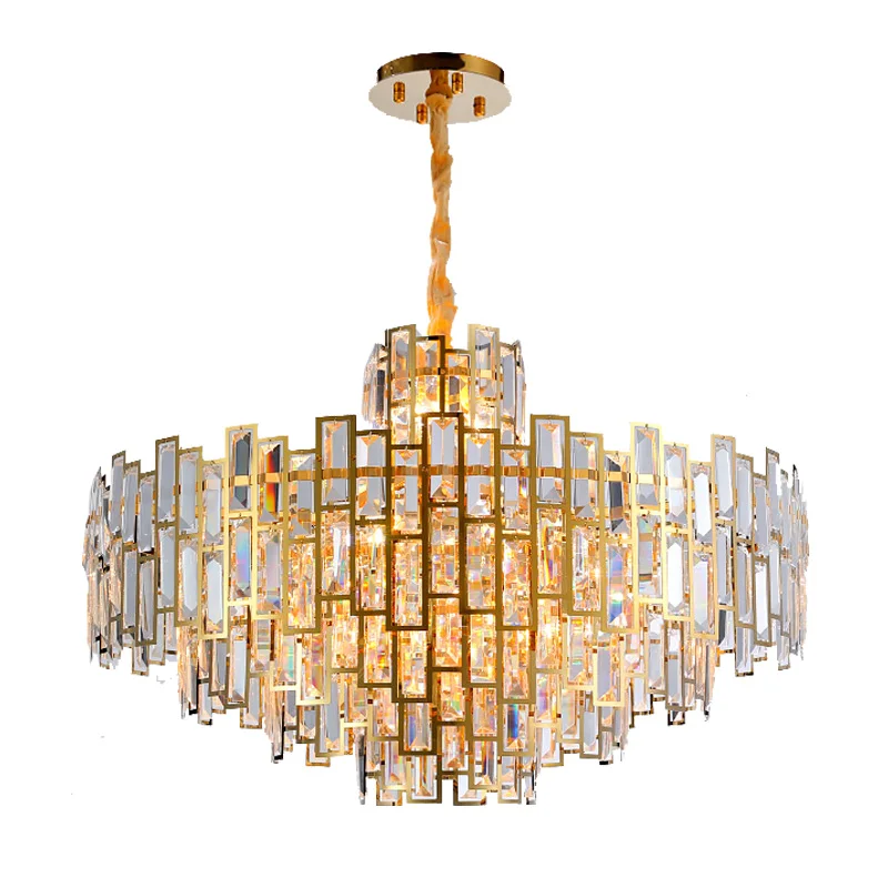 

New Modern K9 Crystal Chandeliers Golden Stainless Steel Lamp Fixture Luxurious Hotel Villa Lobby Restaurant Decoration Lighting