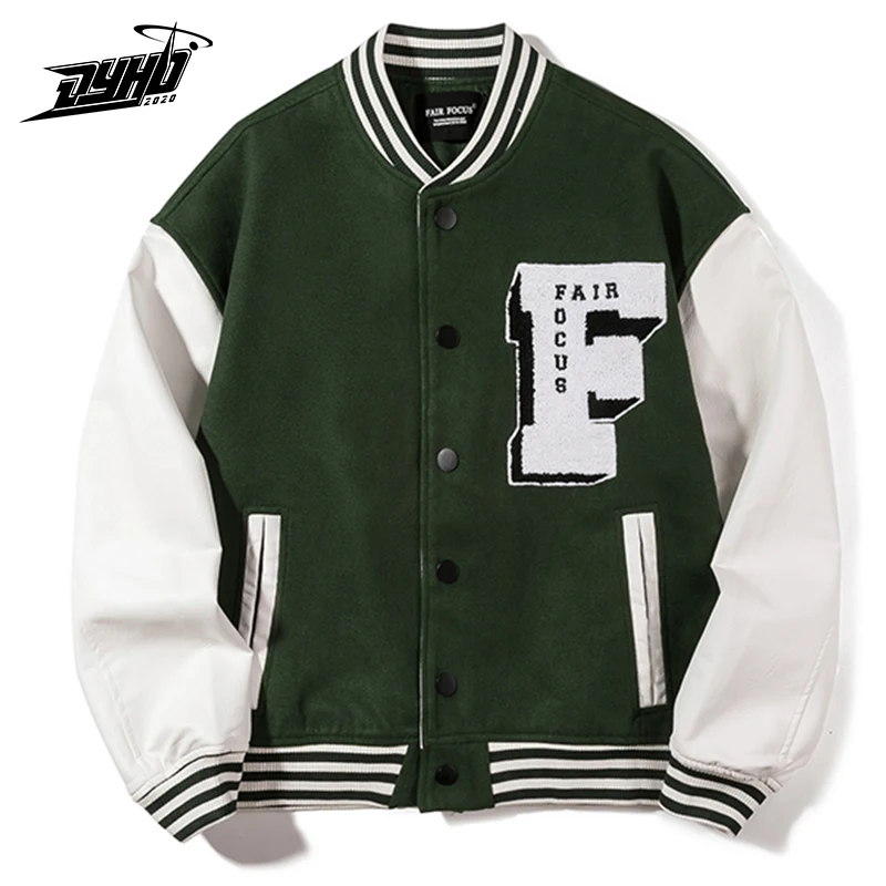 Мужская бейсбольная куртка в стиле хип хоп с Вышивкой Букв бомбер колор блок