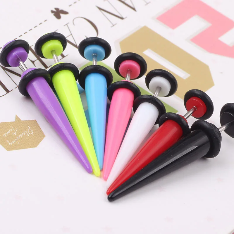 2pcs UV Acrylic Illusion Ear Fake Cheater Stretcher Taper Spike Cheater Plug Tunnel Expander Earrings Gauges Body Jewelry
