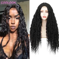 natural wave lace front wigs 24 inch long brown wavy womens wigs ombre synthetic water wave lace wigs heat resistant false hair