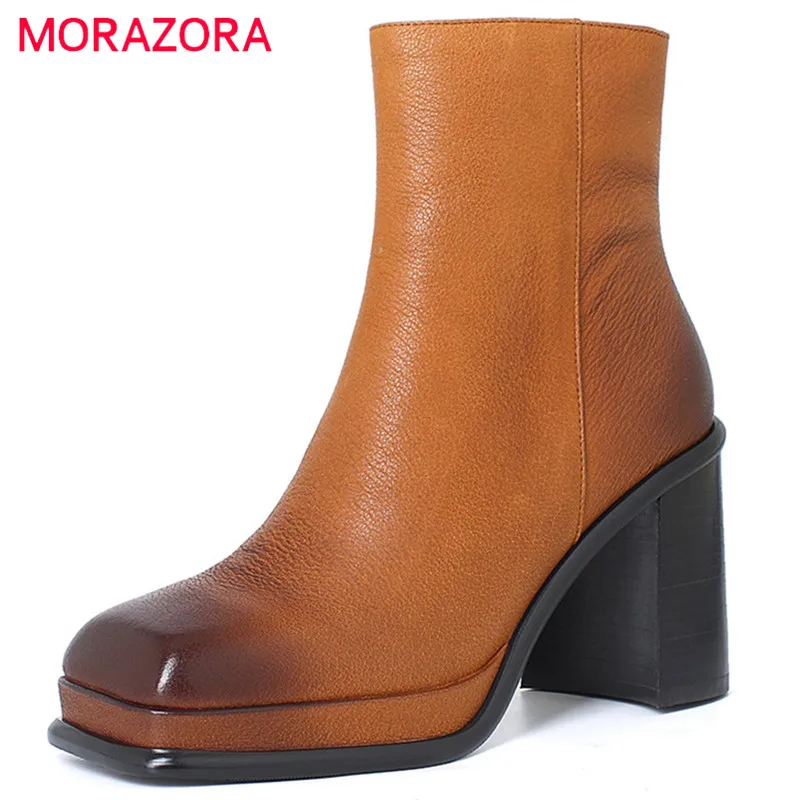 

Женские ботильоны на платформе MORAZORA, черные винтажные ботильоны на высоком каблуке, с квадратным носком, на молнии, для зимы, 2022