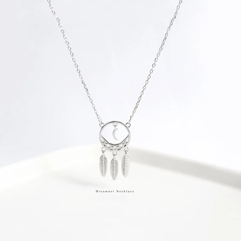 

Elegant Dreamcatcher 925 Sterling Silver Dangle Pendant Leaf Moon Charm Necklaces For Women Statement Chain Necklace Party Gifts