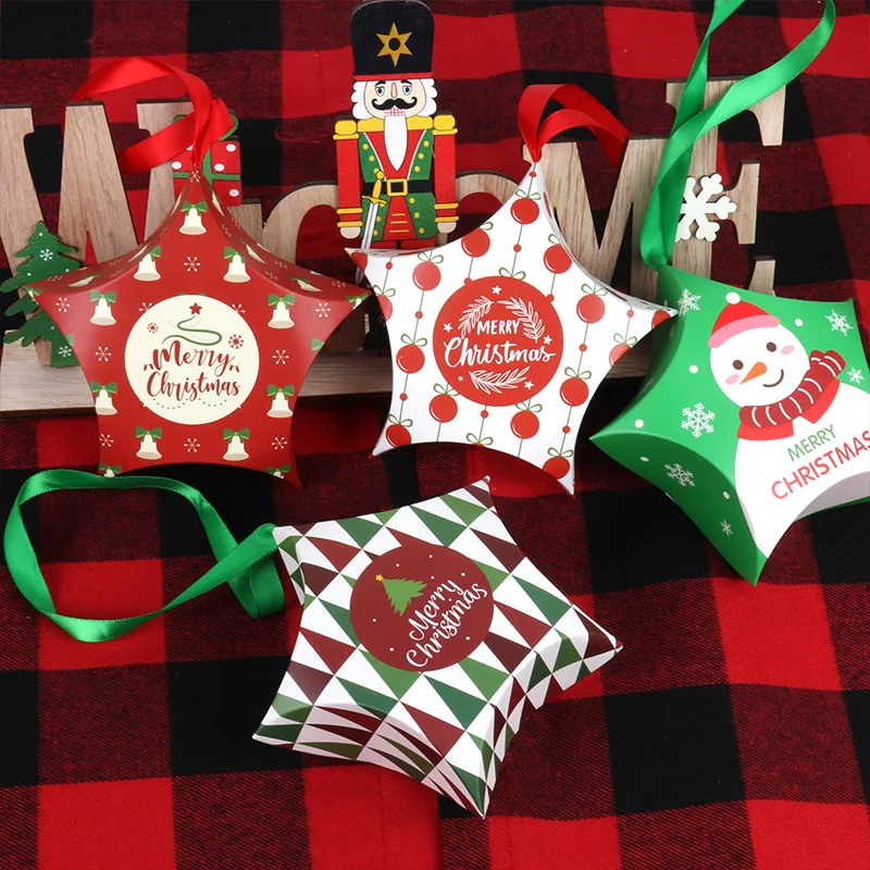 

8pcs Christmas gift Paper Box Santa Claus Snowman Star Shape Gifts Box for Xmas Holiday Party Favor Bag Cookie Wrapping Supplies