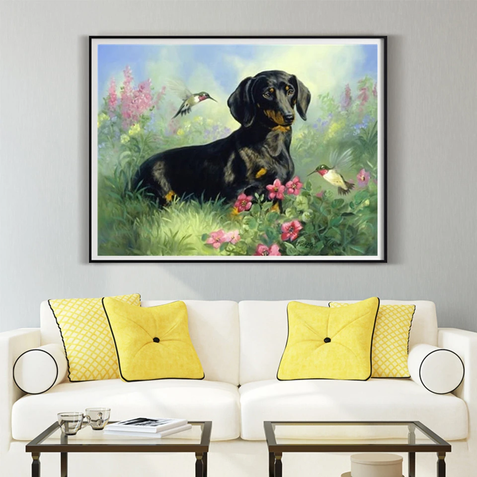 AZQSD Unframe DIY Oil Painting By Numbers Animal Home Decoration Acrylic Paint Coloring Dog Handpainted Gift | Дом и сад