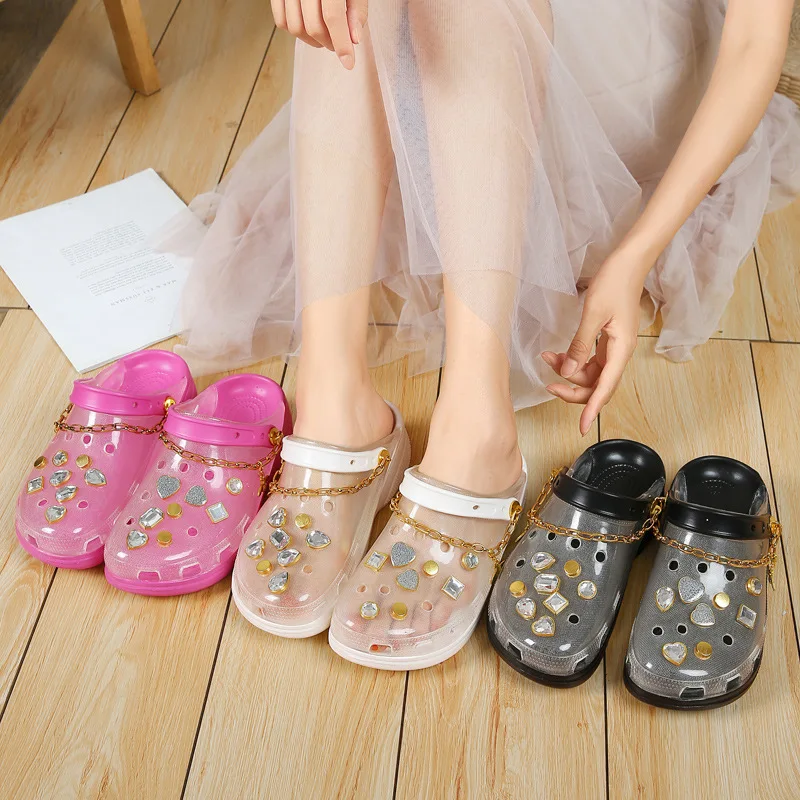 2021 Fashion Thick-soled Transparent Hole Shoes Beach Shoes Fashion Sandals and Slippers Women Korean Version