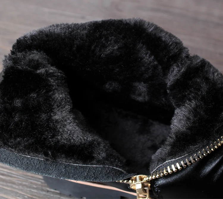 black with fur Корейский стиль; Мужская модная мотоциклетная одежда в стиле панк; ковбойские ботинки из натуральной кожи; сезон осень-зима; теплые хлопковые высокие ботинки; botas - Цвет: black with fur