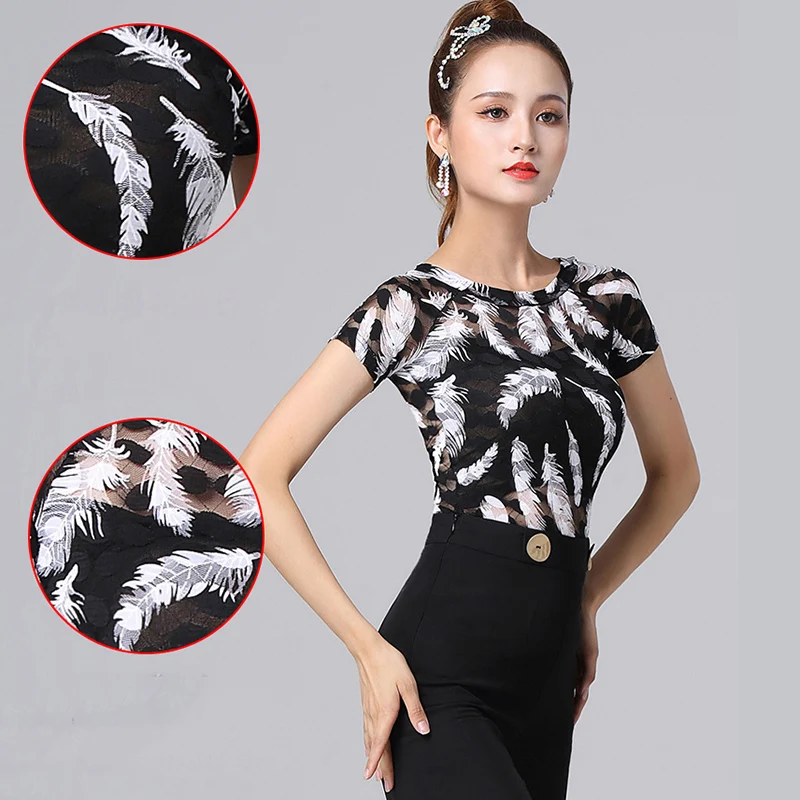 

New sexy Lace Ballroom Latin dance top Salsa Rumba Chacha Performance Practice Costume for women