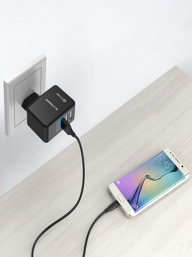 Быстрое зарядное устройство ALLPOWERS QC 3.0 с двумя USB-портами 23W для iPhone Samsung Huawei MacBook Laptop Smartphone