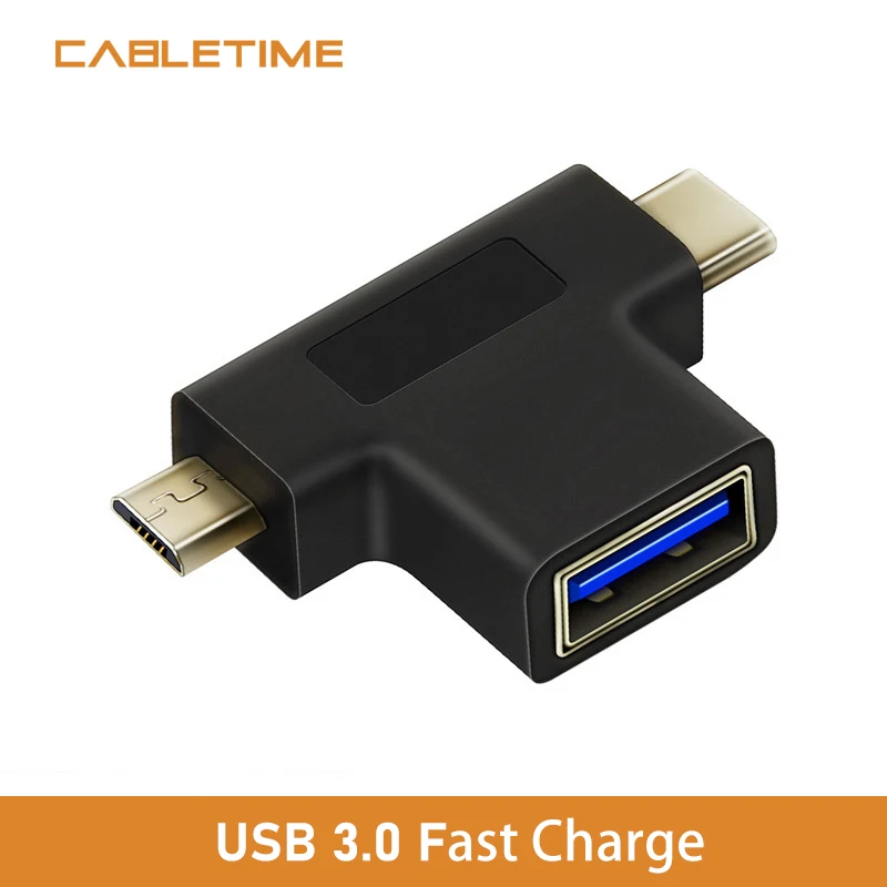 Адаптер Cabletime Type C OTG к USB 3 0 A Female USB2.0 Micro B Male для зарядки и синхронизации в 1 Xiaomi Huawei