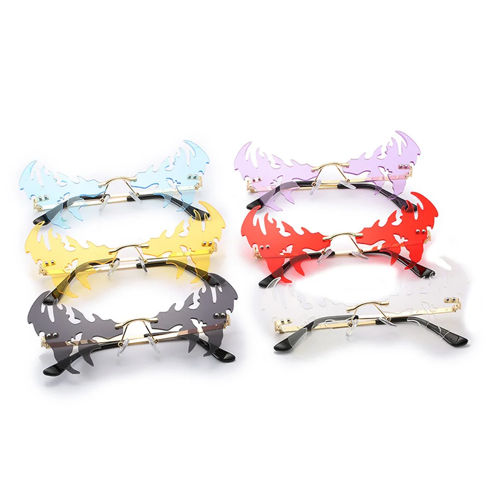 

Fashion Rimless Sunglasses Women 2022 Luxury Designer Personality Irregular Clear Ocean Lenses Eyewear Festival Rave Party Cute